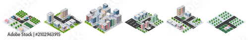 Isometric urban city planning and infrastructure elements