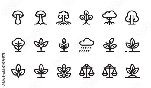 Foto Nature and plant icons with trees leaves and rain elements balance symbols included
