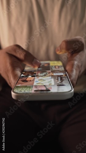 Close-up of scrolling through Instagram Reels, a social media app on a smartphone, depicting digital addiction, mindless browsing, and screen dependency in daily life and prolonged scrolling.
