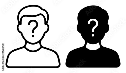 Cuadro en lienzo Black and white silhouette icons of a person with a question mark on their face