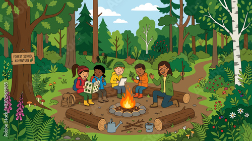 People sitting around a campfire together.