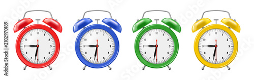 Konstfotografi Detailed vintage alarm clocks with twin bell constructions and round dial layout