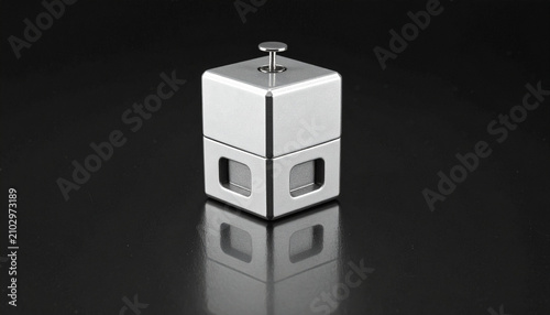 Modern Cubeshaped Electronic Device with Metallic Button