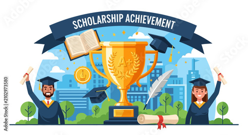 Scholarship Achievement: Graduation, Trophy, Diploma, Success