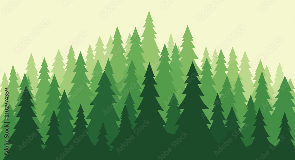 Obraz premium Abstract Green Forest Landscape with Pine Trees and Gentle Gradient Background