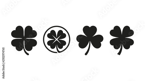 Canvastavla Four Black Clover Silhouettes On A White Background