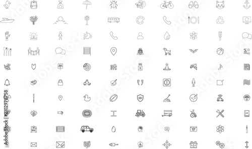 100 Hand-Traced Minimalist Vector Icon Collection Bundle: Hand-Drawn Outline Line Art Icons for Nature, Travel, Tech, Food, Health, Pets, Education and Graphic Design, Single Scalable EPS File