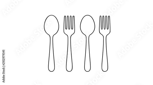 Fotografía Elegant Minimalist Vector Icon Set Featuring Hand-Drawn Spoon and Fork Line Art