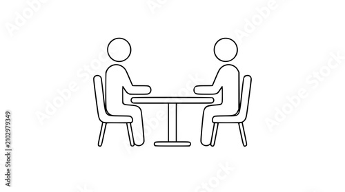 Elegant Minimalist Vector Illustration of Two People Sitting at Table Line Art Icon Representing Business Meeting or Social Dining Concept for Corporate and Lifestyle Design Applications