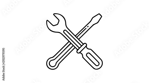 Hand-drawn vector illustration of a crossed wrench and screwdriver, representing tools and repair, perfect for DIY or mechanical concepts. This minimalist line art icon is clean and scalable for any