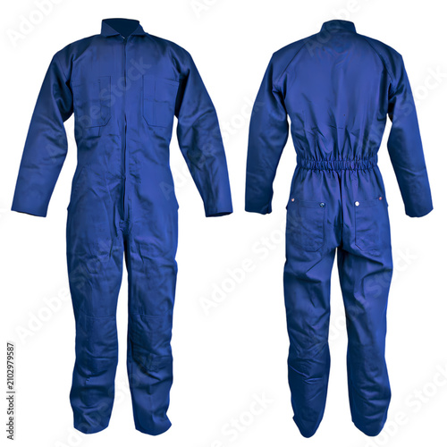 A blue jumpsuit on transparent background for industrial work