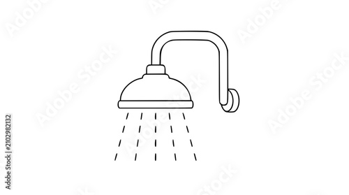 Cuadro en lienzo Minimalist shower head vector icon illustration, clean black outline design showing water spray from a bathroom fixture, perfect for plumbing, hygiene, home renovation, and interior design concepts
