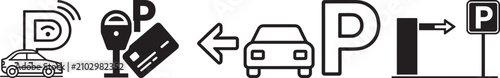 Fotografía Car parking vector icon set with smart parking wireless signal payment meter cre