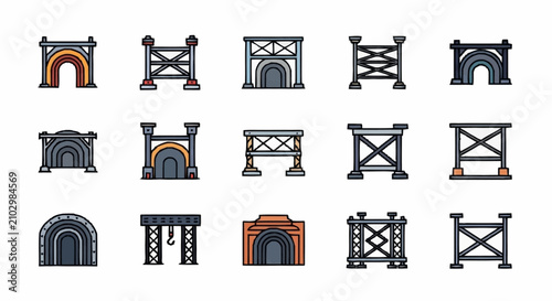 Фотография Collection of various architectural gate and fence icons in flat design