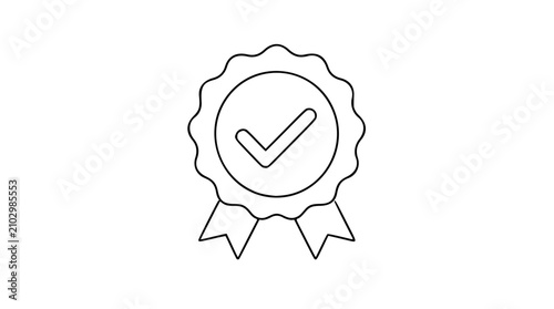 Bild auf Leinwand Minimalist vector icon illustration of standards compliance badge with checkmark in hand-drawn line art style