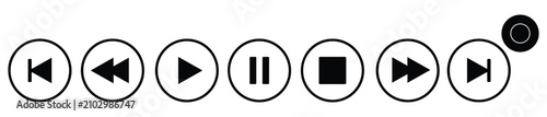 Fotografi Black media player control icons set with play, pause, stop, record, navigation, and eject symbols