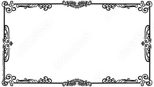 Elegant black frame with ornate scrollwork decorates the edges. Clean white center invites text or design integration. Classic style suits vintage, editorial, or luxurious branding