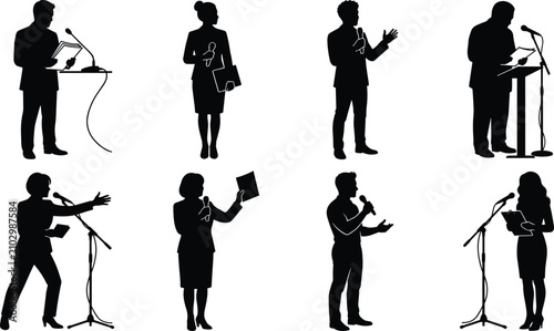 Konstfotografi Public Speakers Silhouette Collection with Microphones Podiums Presentations and