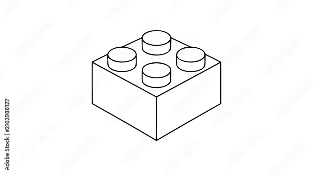 Fototapeta premium A clean black and white vector line art illustration of a classic building block with four studs on top, representing construction, toys, and creativity. Minimalist outline design for web and print.