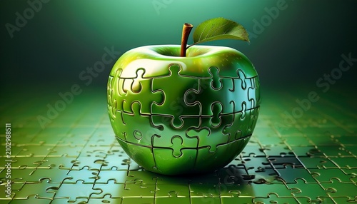 green apple puzzle with missing pieces symbolizing health nutrition and wellness concept of completeness connection and healthy lifestyle
