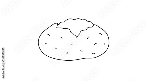 Photos Hand-drawn vector icon of a baked potato with crispy skin and fluffy interior, minimalist line art illustration for food menu, restaurant, and healthy eating concept, scalable outline graphic