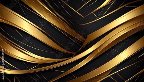Elegant abstract background with flowing golden lines on black.