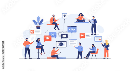 Diverse group of professionals collaborating on digital technology and software development projects.