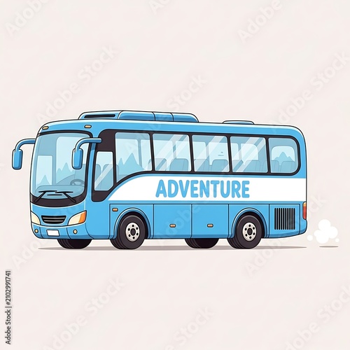 Blue Adventure Tour Bus Parked on Minimal Light Background