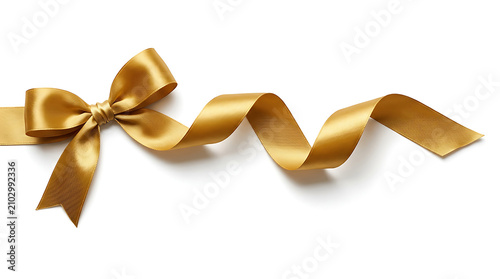 Golden decorative ribbon with bow on white