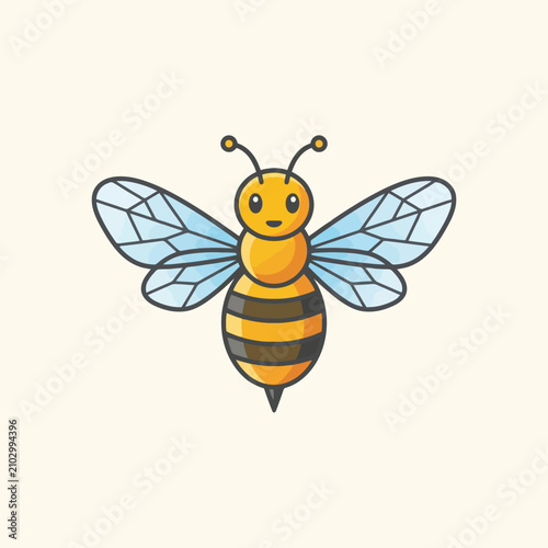 фотографія A cute cartoon illustration of a small yellow honey bee