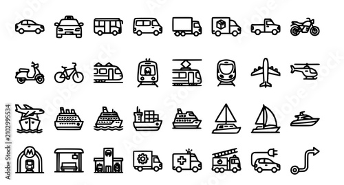 Quadro su tela Transportation icons set vehicles ships and modes of transport illustration