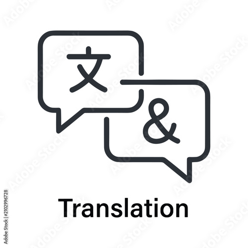 Obraz na plátne Minimalist Translation Icon with Speech Bubbles and Language Symbols