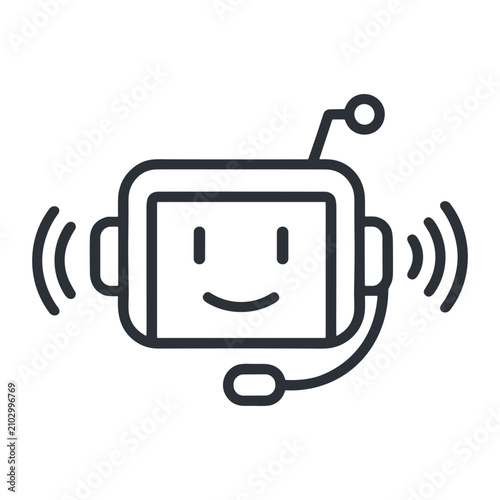 Minimalist Friendly AI Chatbot Support Icon Line Art