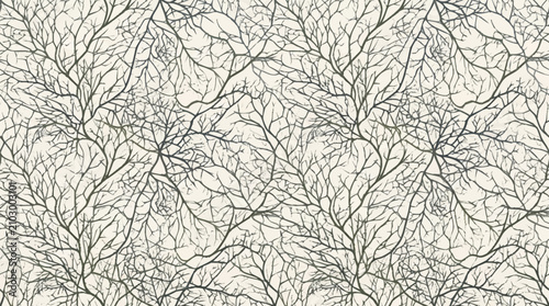 Seamless monochrome pattern of tangled bare tree branches and vines on a light background