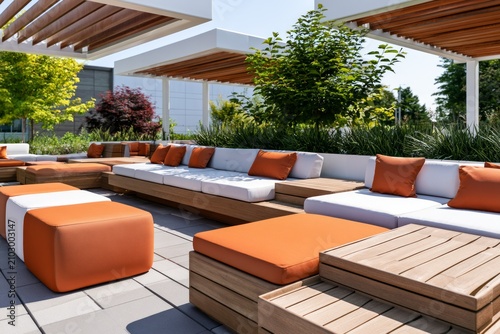 Stylish Outdoor Seating on Modern Terrace Surrounded by Lush Greenery and Natural Light
