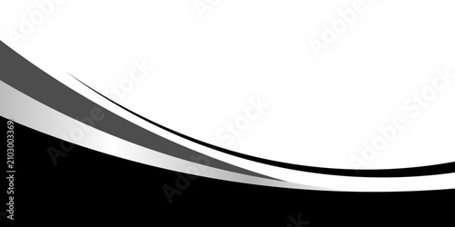 Abstract black and grey wave banner background with curved white borders and subtle pink line.