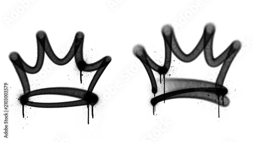 Canvas Print Crown symbol set designed with two black spray paint dripping illustrations and grunge texture style