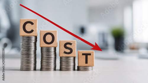 Billede på lærred Concept of cost reduction in business finance with wooden blocks spelling COST p