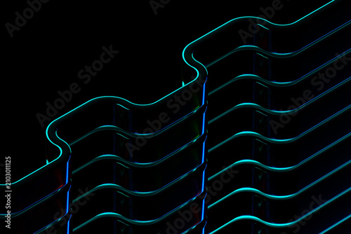 Foto Curved neon edge tubes 3d render with cyan and magenta glow for futuristic abstr