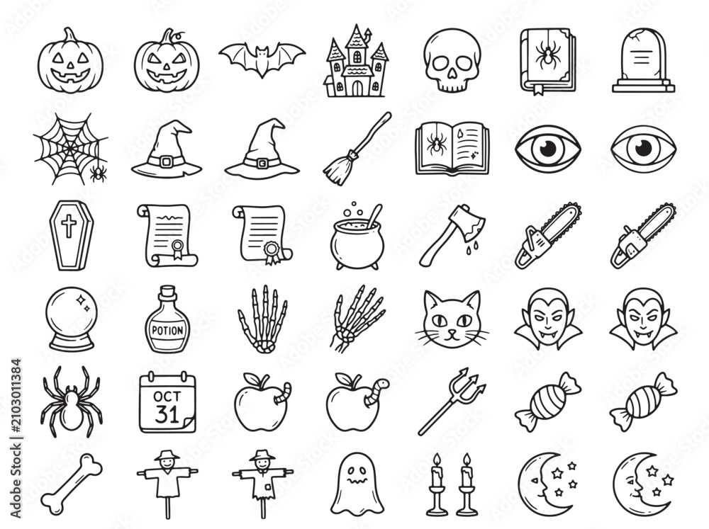 Fototapeta premium Comprehensive halloween line art icons set for spooky seasonal branding