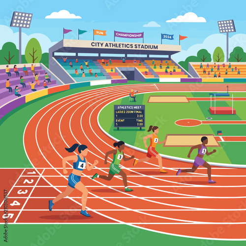 Foto Athletes compete in a professional track and field running race