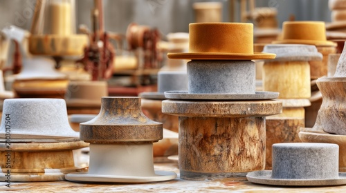 Artisan Workshop for Blocking Felt Hats with Wooden Forms and Creative Tools