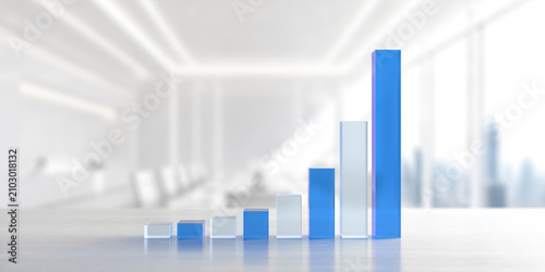 Картината върху платно Blue glass ascending bar chart on office table for financial success and corpora