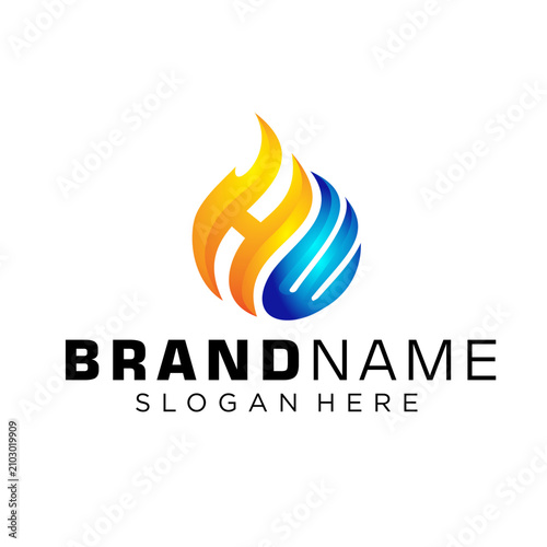 Letter H Fire and Letter W Logo Vector