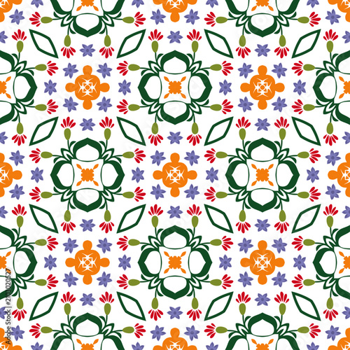 Seamless watercolor floral pattern with red flowers and folk ornaments Elegant seamless kaleidoscope floral pattern in pastel pink and maroon