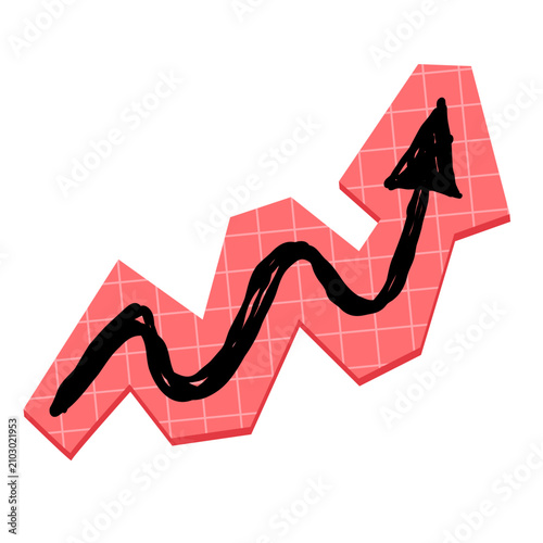 Cut out scrapbook doodle element with hand drawn red zigzag arrow on torn paper pointing upward