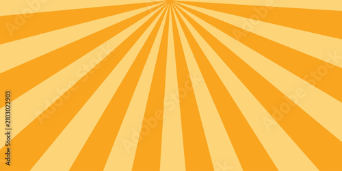 Orange stripes burst lines background. Sun ray light. Radiate sunlight. Vintage stripes halftone radial wallpaper for poster, banner.Circus background of spiral yellow orange rays vector.