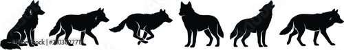 Fotografie Wolf silhouettes in various poses during a moonlit night for conceptual storytel