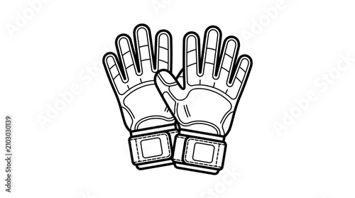 Fotografie Sleek Black and White Outline of Two Hands Wearing Fingerless Gloves with Touchs