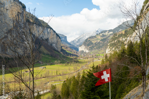 swiss flag on the mountain